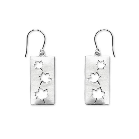 Pewter Rectangle Earrings with Cut-out Maple Leaves - Click Image to Close
